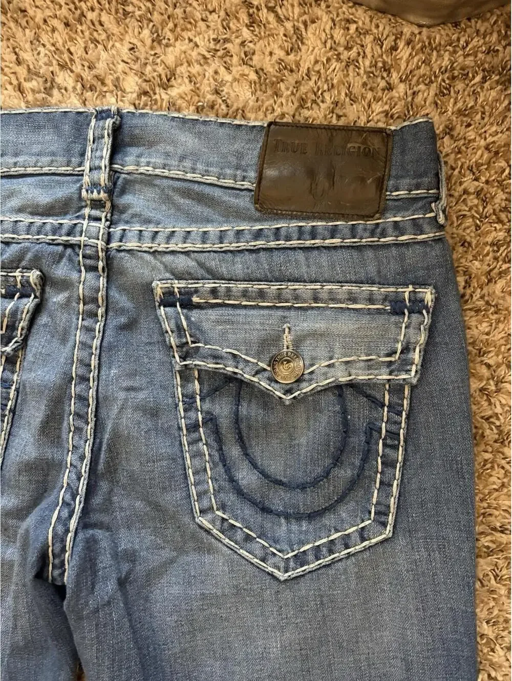 True Religion Geno Relaxed Slim Men's Size 36x33 Blue Jeans W Flap Super T